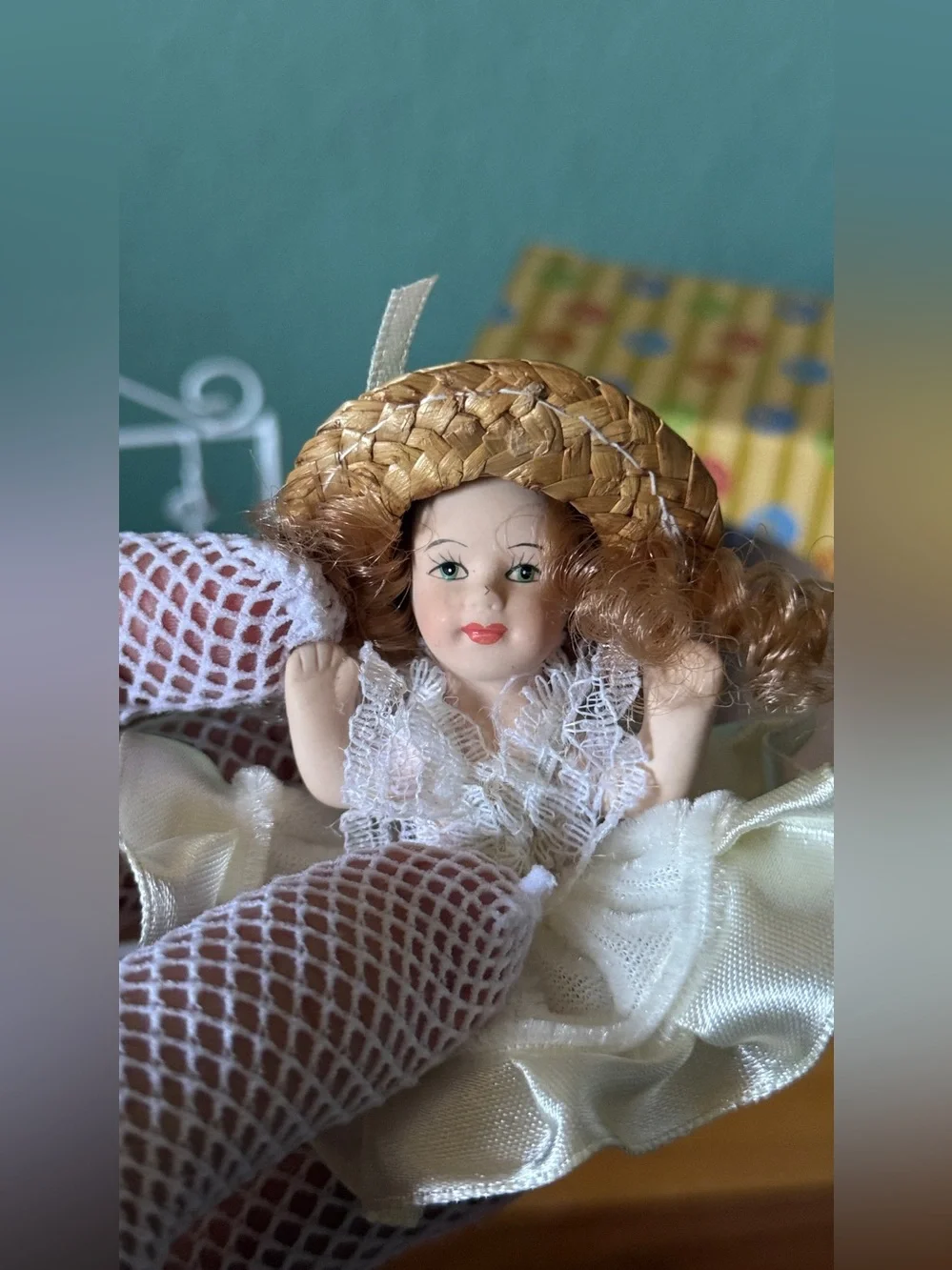 Vintage Miniature Porcelain Doll Swing Table Food Accessories Set